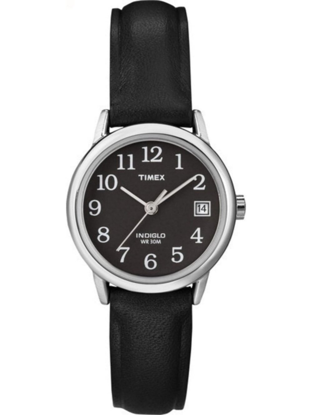 Women's Black/Silver-Tone/Black Easy Reader Natural Leather Strap Wrist Watches